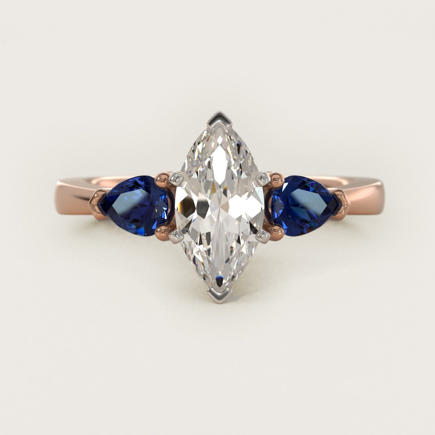Classic Pear Shaped Sapphire Engagement Ring in 14k Rose Gold - Marquise Center