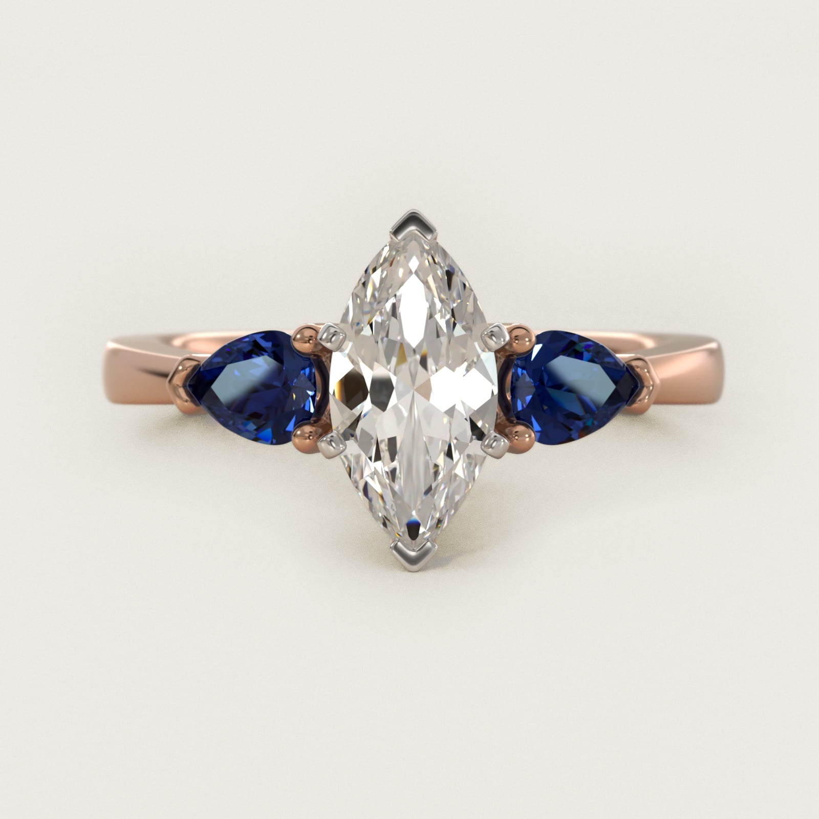 Classic Pear Shaped Sapphire Engagement Ring in 14k Rose Gold - Marquise Center