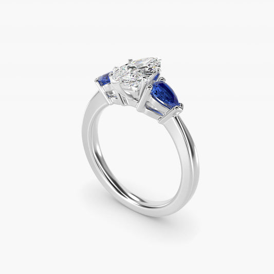 Classic Pear Shaped Sapphire Engagement Ring in 14k White Gold - Marquise Center