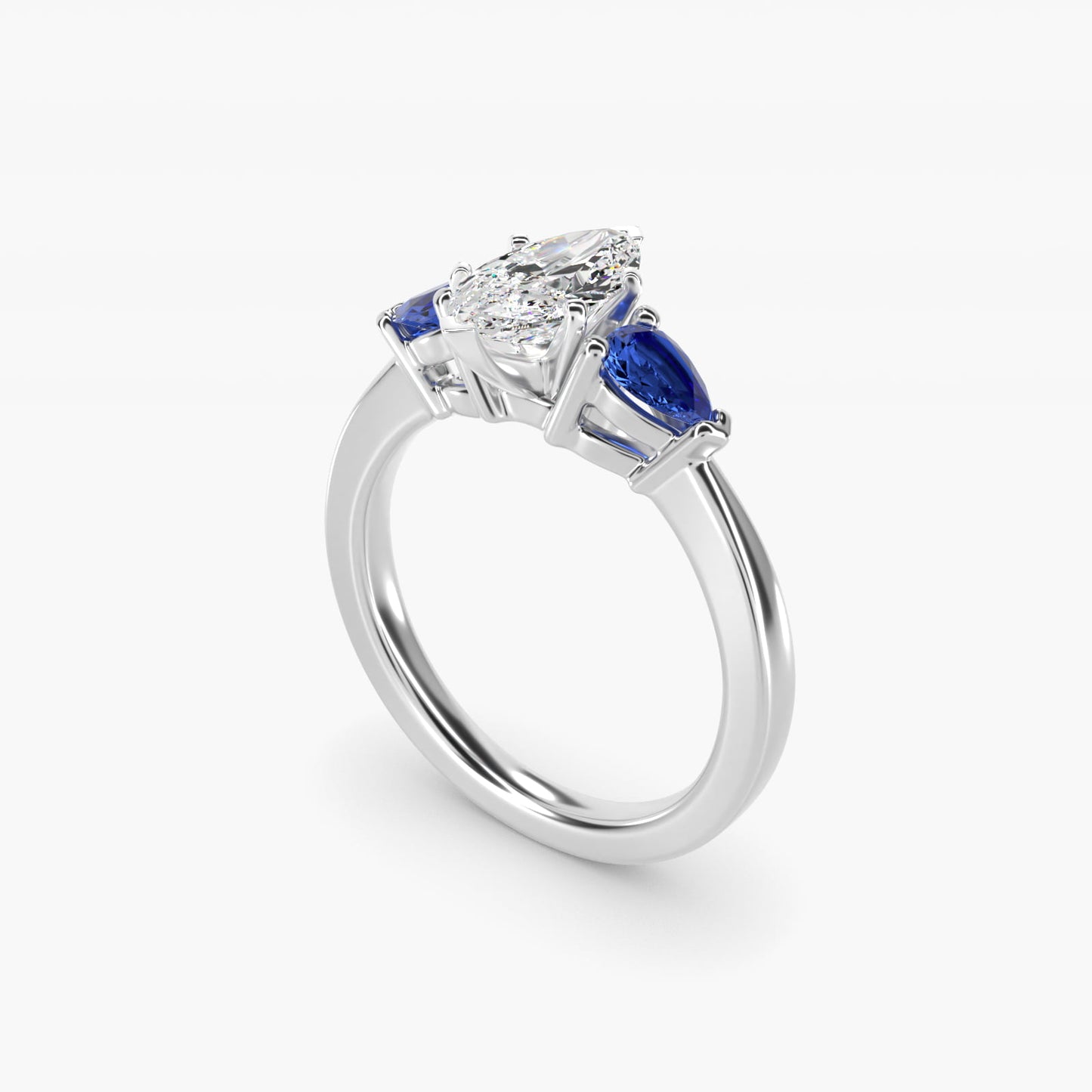 Classic Pear Shaped Sapphire Engagement Ring in 18k White Gold - Marquise Center