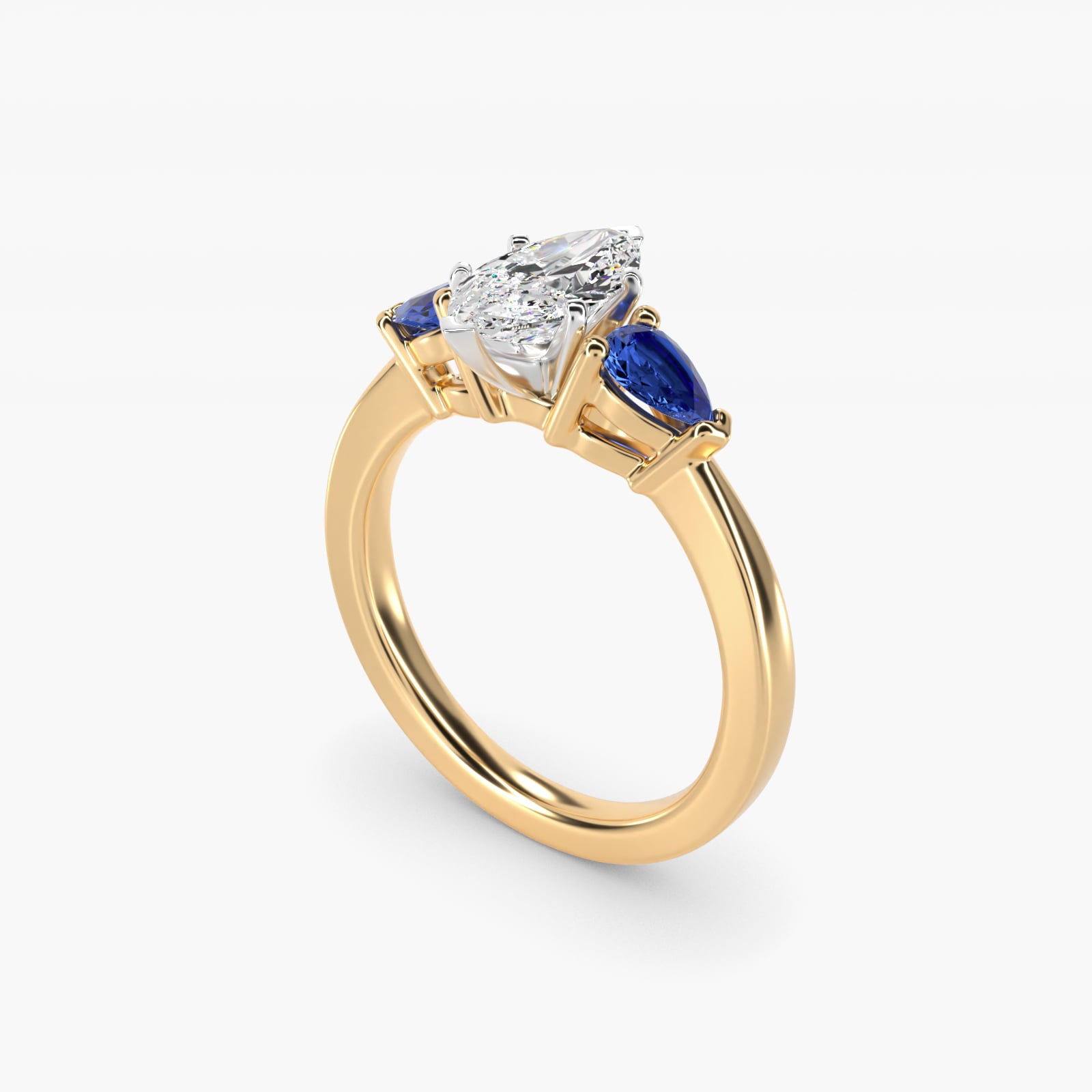 Classic Pear Shaped Sapphire Engagement Ring in 18k Yellow Gold - Marquise Center