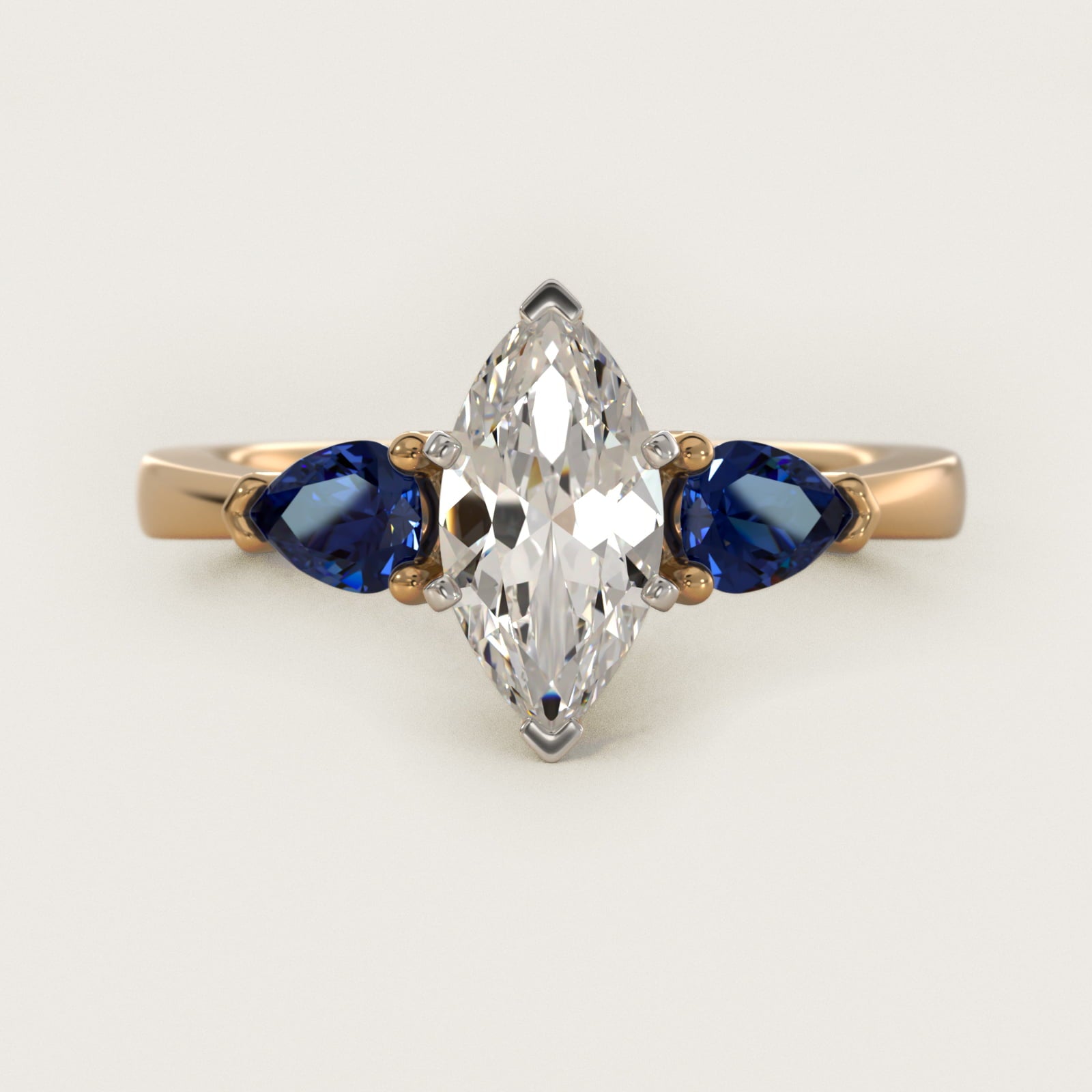 Classic Pear Shaped Sapphire Engagement Ring in 18k Yellow Gold - Marquise Center