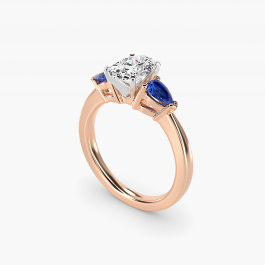 Classic Pear Shaped Sapphire Engagement Ring in 18k Rose Gold - Oval Center