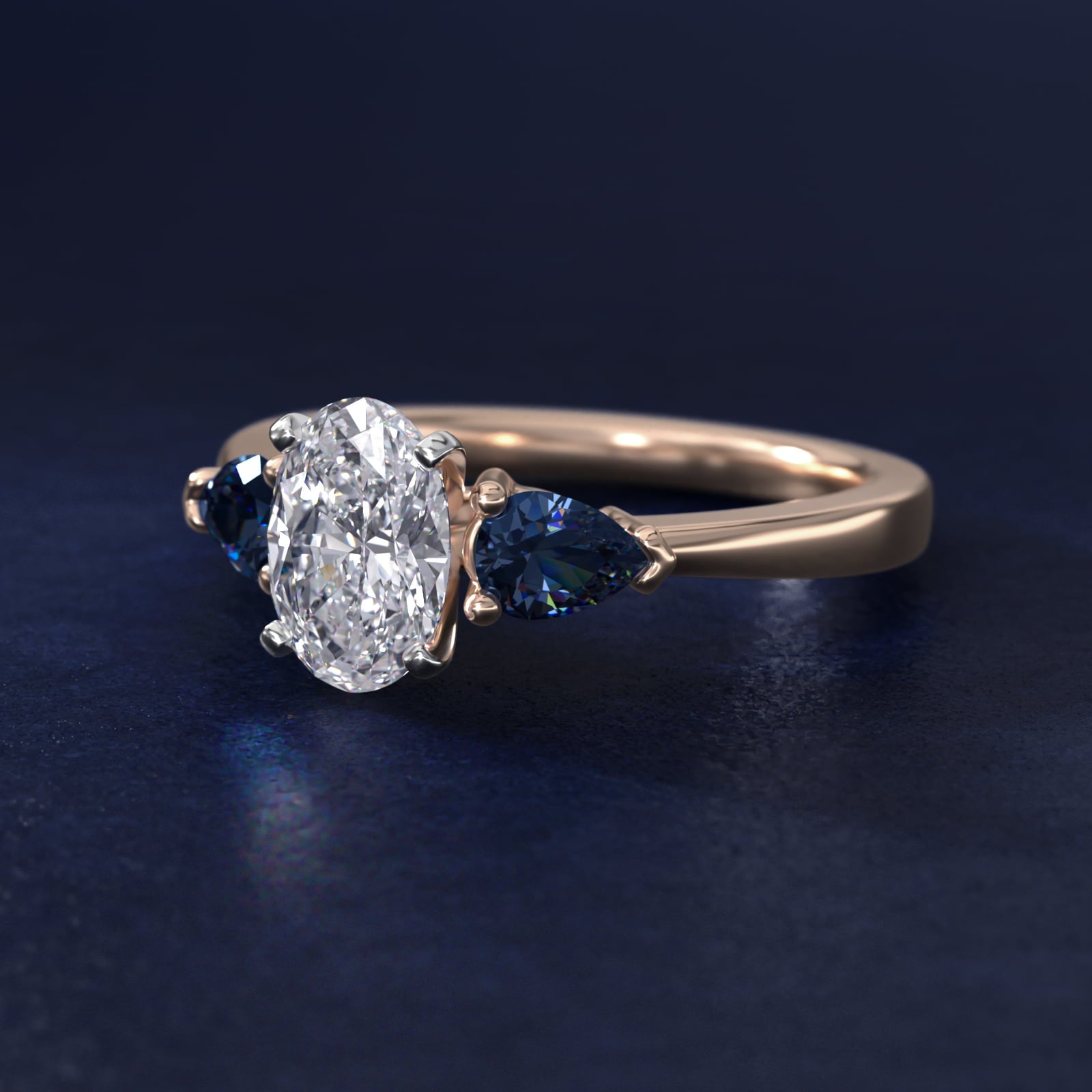 Classic Pear Shaped Sapphire Engagement Ring in 14k Rose Gold - Oval Center