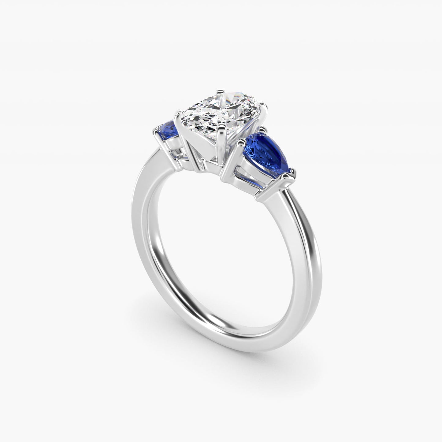 Classic Pear Shaped Sapphire Engagement Ring in 18k White Gold - Oval Center