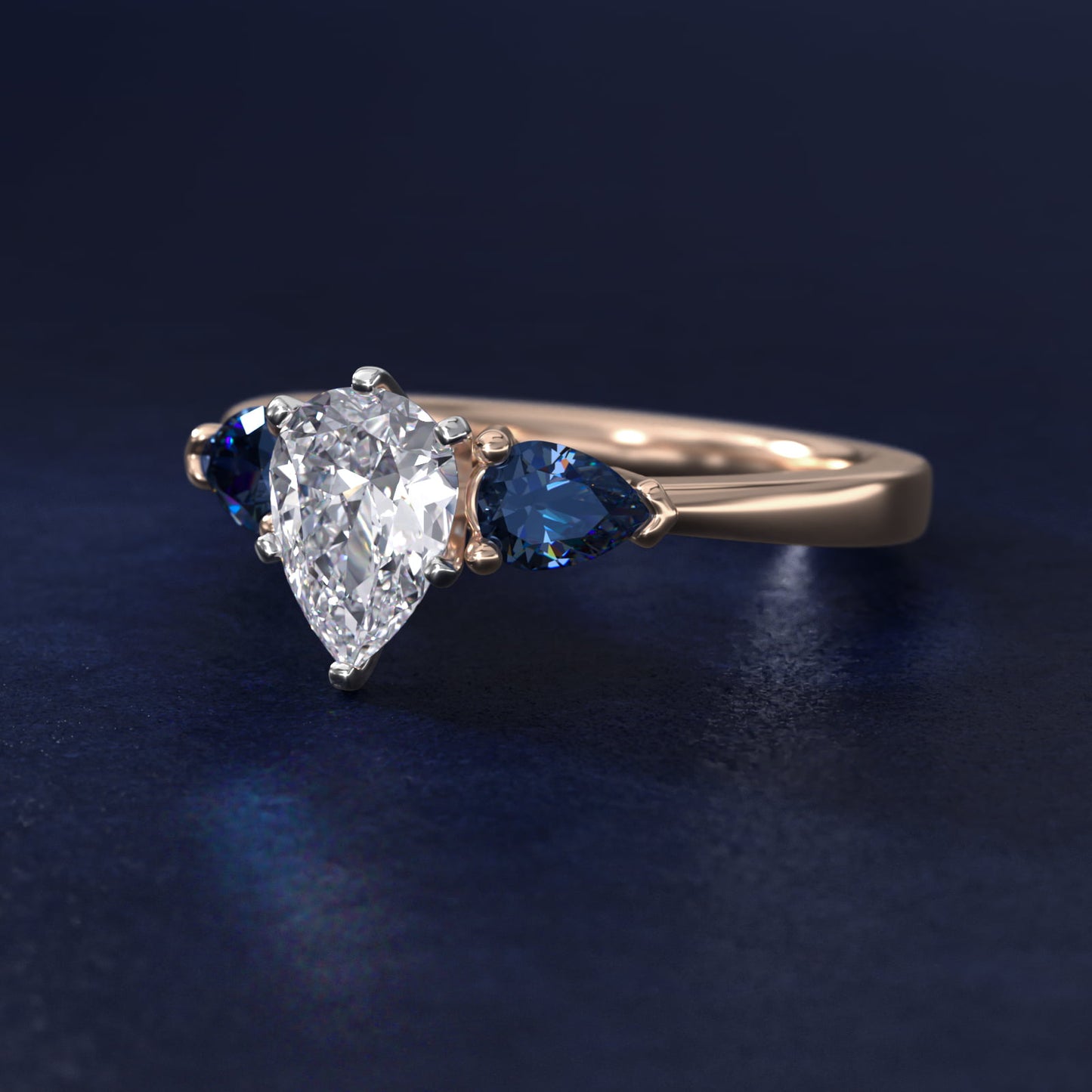 Classic Pear Shaped Sapphire Engagement Ring in 18k Rose Gold - Pear Center