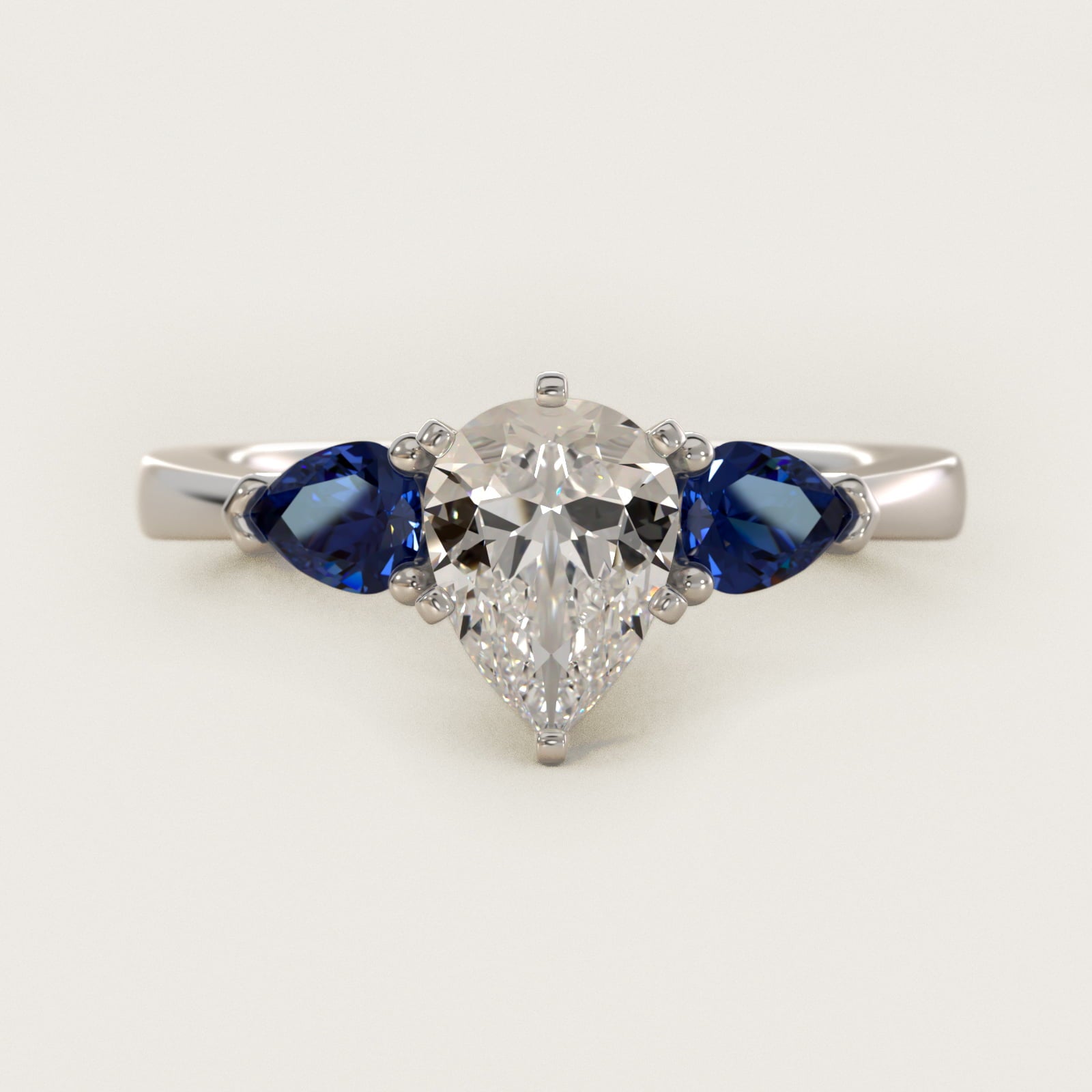 Classic Pear Shaped Sapphire Engagement Ring in 14k White Gold - Pear Center