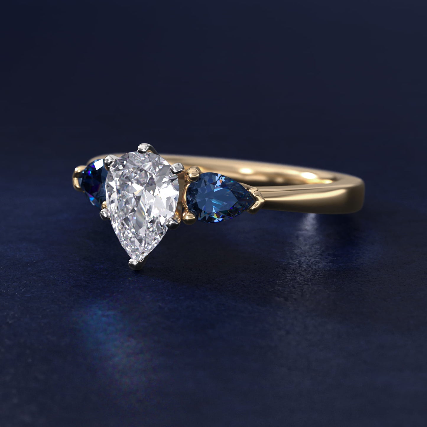 Classic Pear Shaped Sapphire Engagement Ring in 14K Yellow Gold - Pear Center