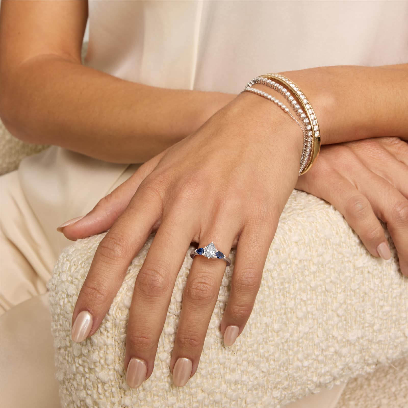 Classic Pear Shaped Sapphire Engagement Ring in Platinum - Pear Center