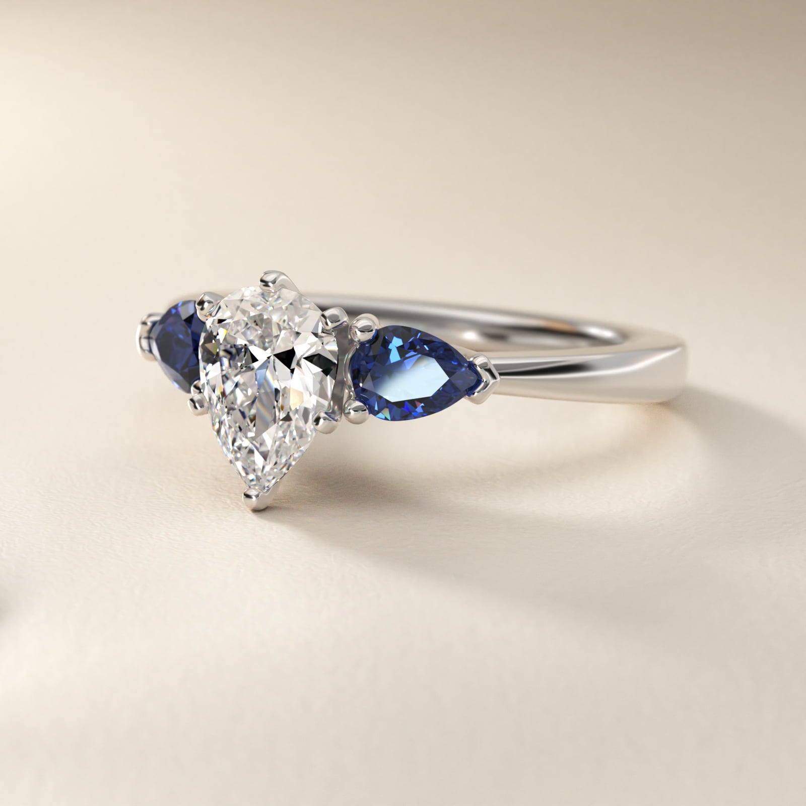 Classic Pear Shaped Sapphire Engagement Ring in Platinum - Pear Center