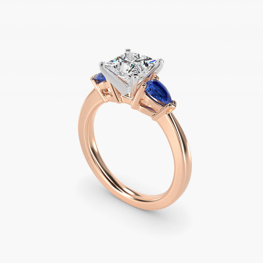 Classic Pear Shaped Sapphire Engagement Ring in 18k Rose Gold - Princess Center