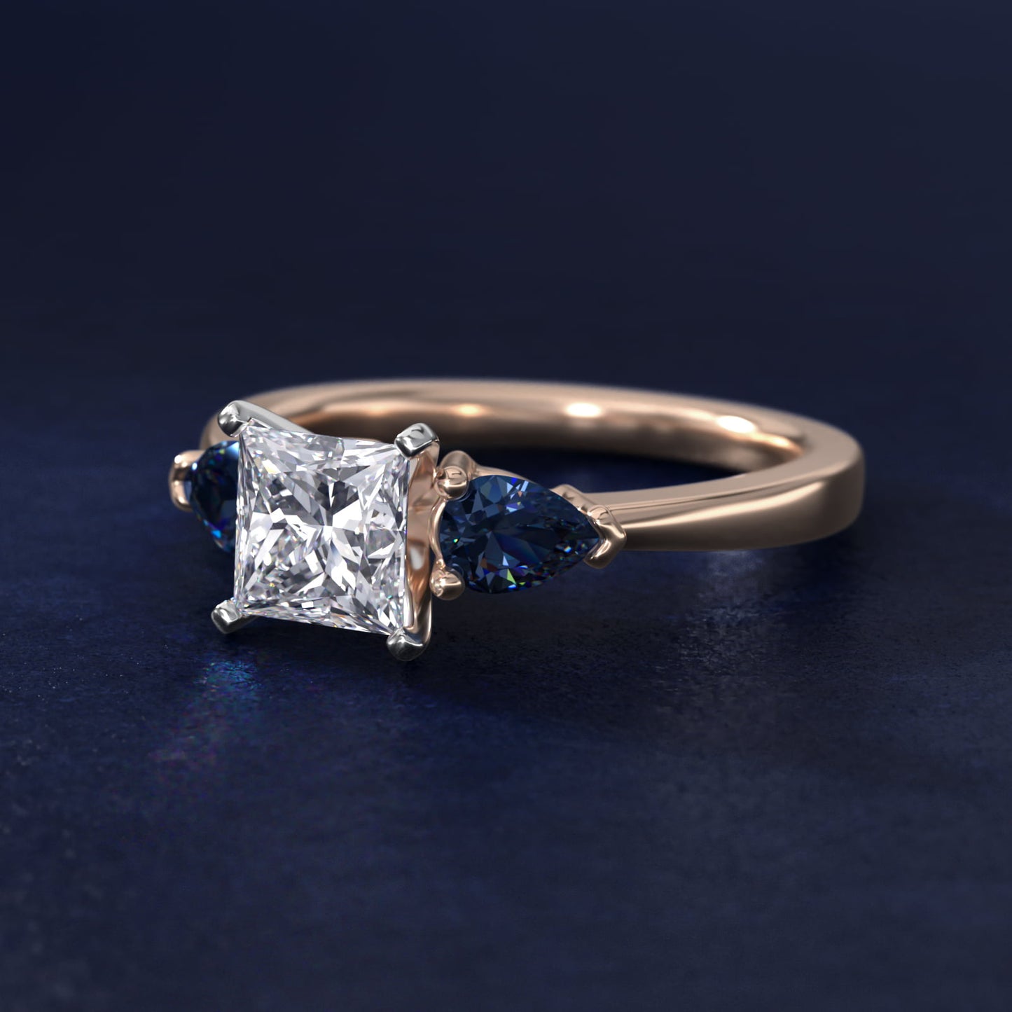 Classic Pear Shaped Sapphire Engagement Ring in 14k Rose Gold - Princess Center