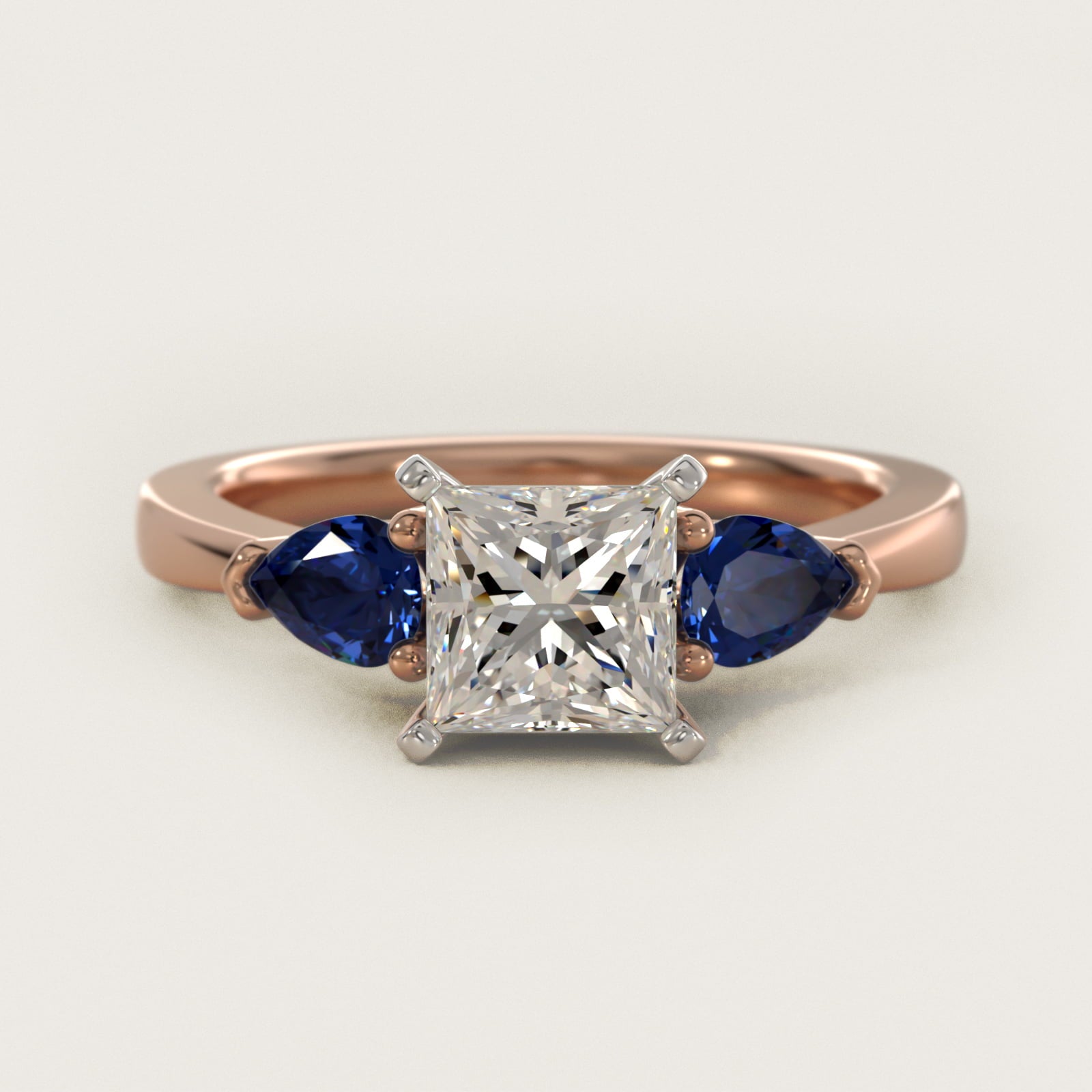 Classic Pear Shaped Sapphire Engagement Ring in 18k Rose Gold - Princess Center