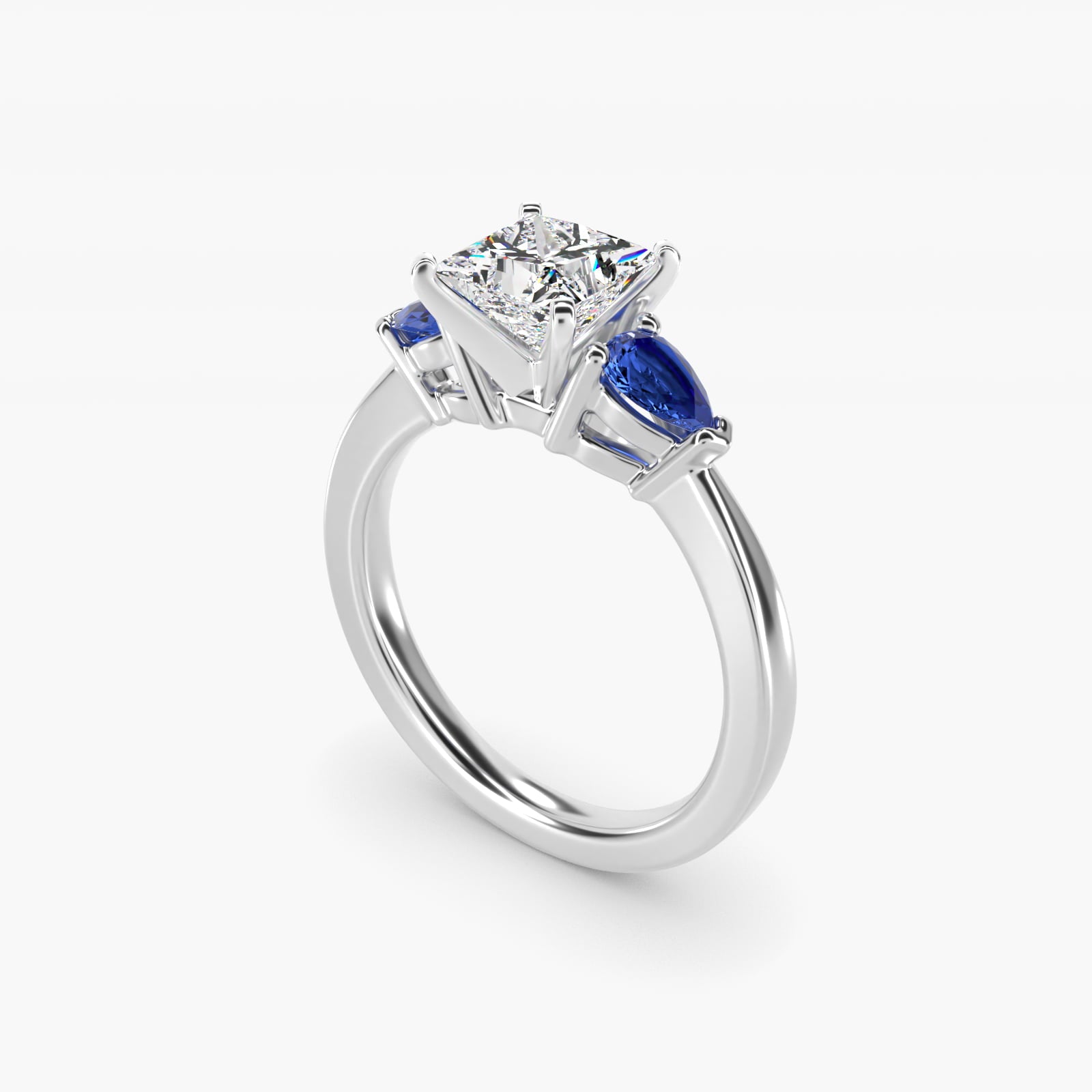 Classic Pear Shaped Sapphire Engagement Ring in 14k White Gold - Princess Center