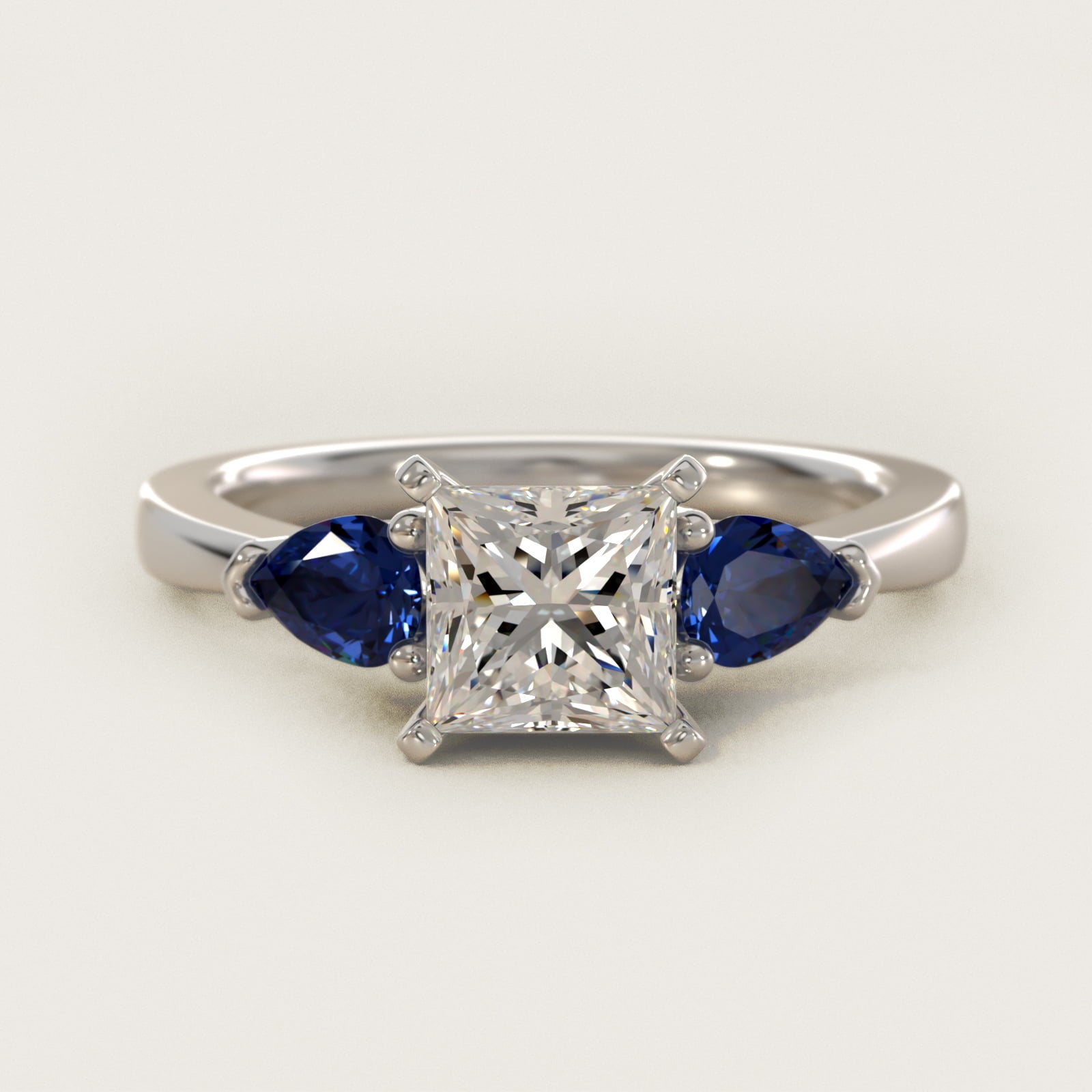 Classic Pear Shaped Sapphire Engagement Ring in 14k White Gold - Princess Center