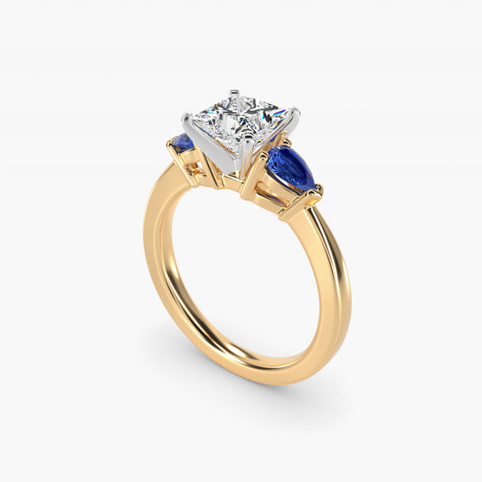Classic Pear Shaped Sapphire Engagement Ring in 18k Yellow Gold - Princess Center