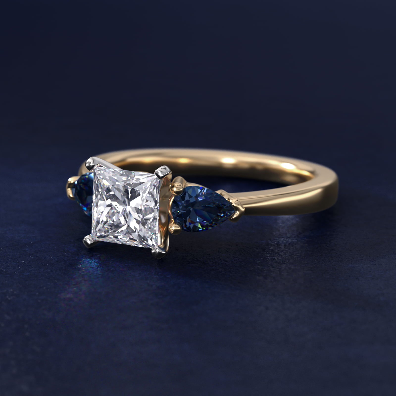 Classic Pear Shaped Sapphire Engagement Ring in 14K Yellow Gold - Princess Center