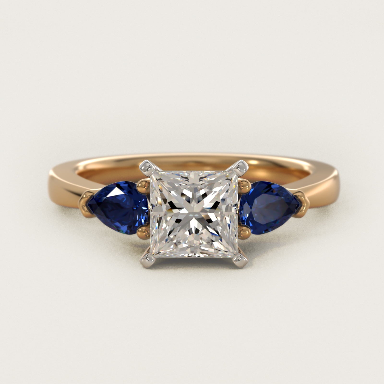 Classic Pear Shaped Sapphire Engagement Ring in 14K Yellow Gold - Princess Center