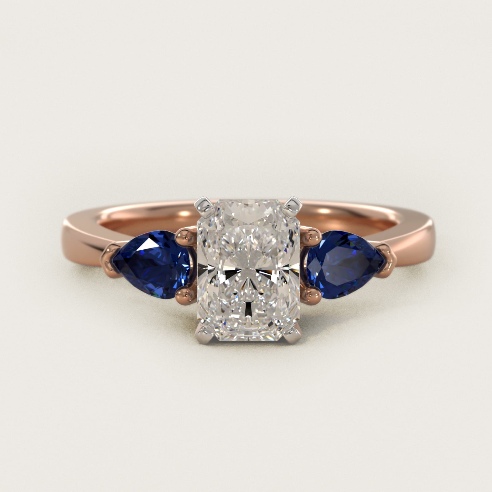 Classic Pear Shaped Sapphire Engagement Ring in 18k Rose Gold - Radiant Center