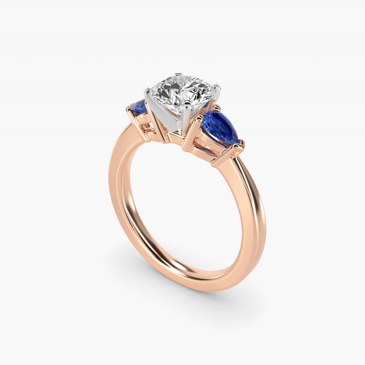 Classic Pear Shaped Sapphire Engagement Ring in 14k Rose Gold - Round Center