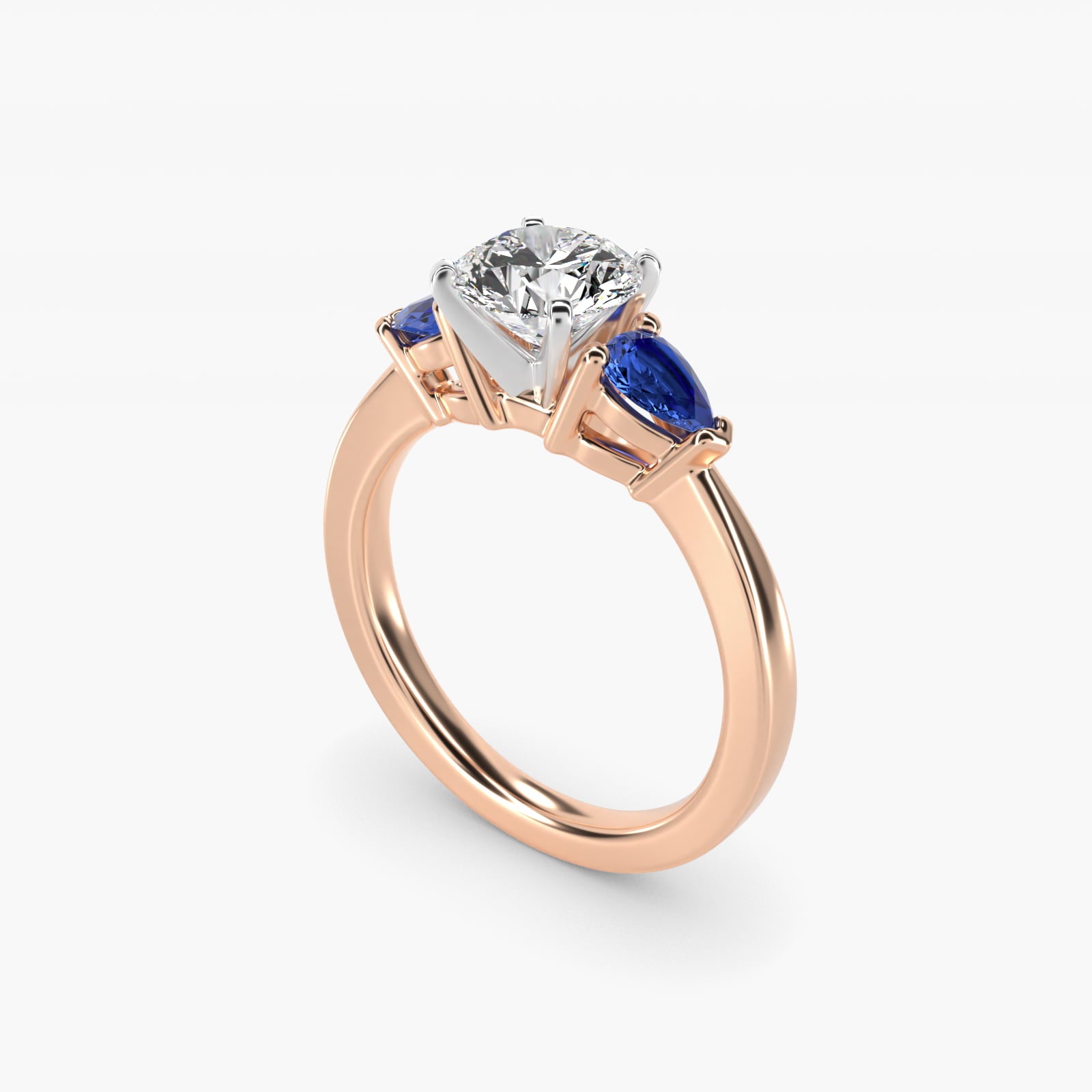 Classic Pear Shaped Sapphire Engagement Ring in 18k Rose Gold - Round Center