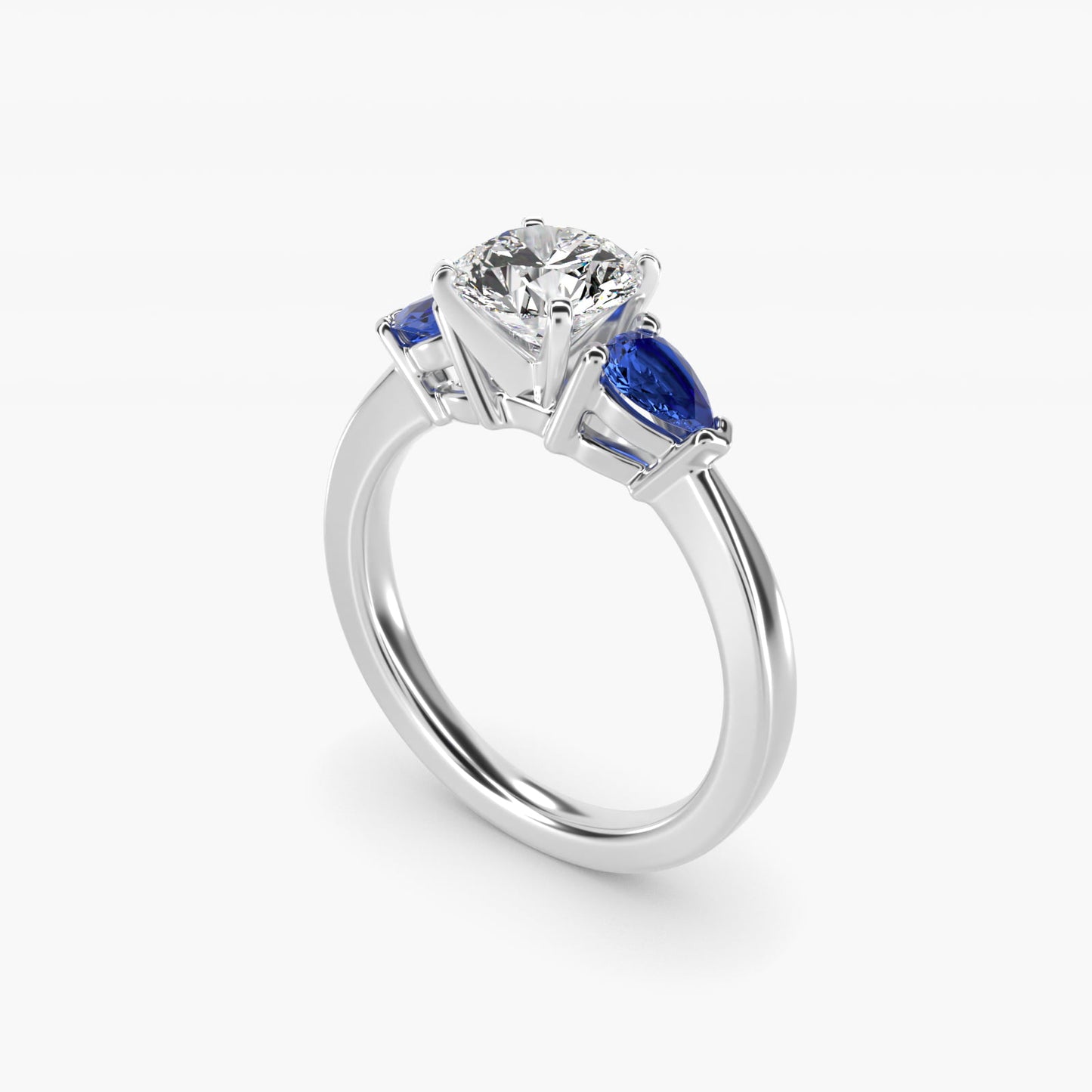 Classic Pear Shaped Sapphire Engagement Ring in 14k White Gold - Round Center