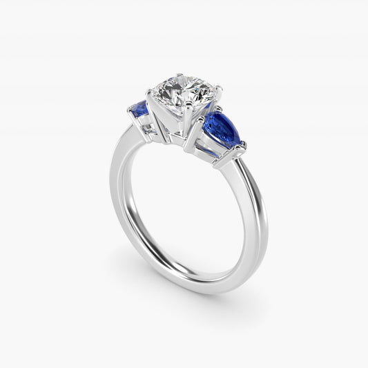 Classic Pear Shaped Sapphire Engagement Ring in Platinum - Round Center