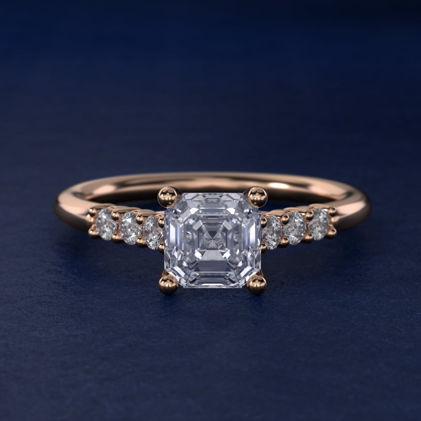 Classic Shared Prong Cathedral Diamond Engagement Ring in 14k Rose Gold - Asscher Center