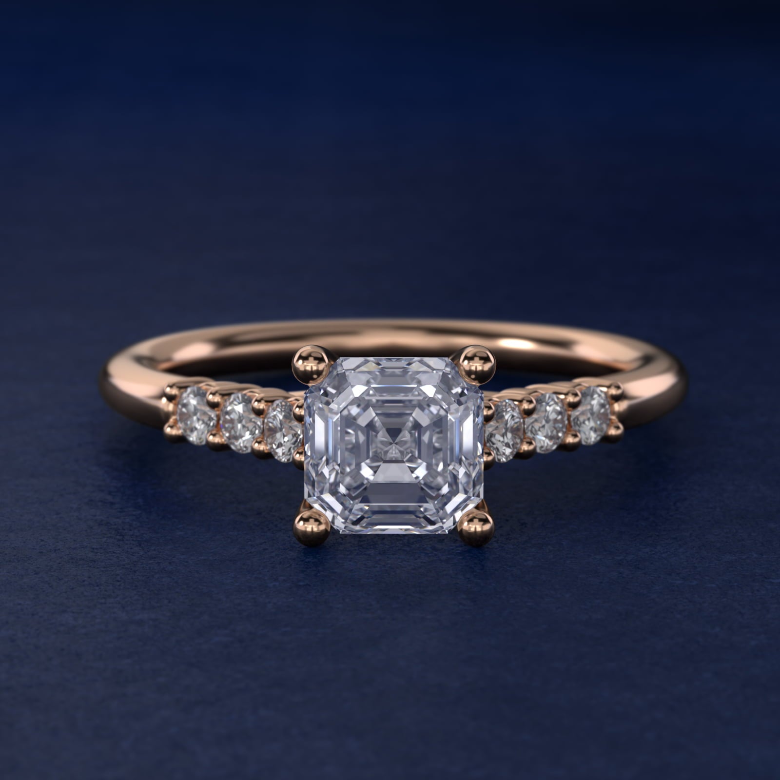 Classic Shared Prong Cathedral Diamond Engagement Ring in 14k Rose Gold - Asscher Center