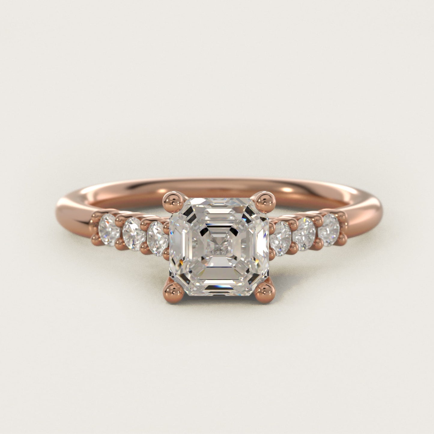 Classic Shared Prong Cathedral Diamond Engagement Ring in 14k Rose Gold - Asscher Center