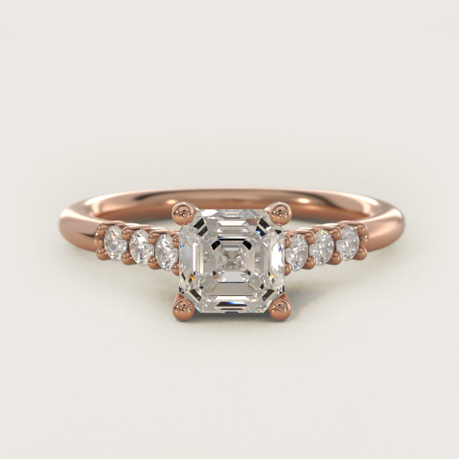 Classic Shared Prong Cathedral Diamond Engagement Ring in 14k Rose Gold - Asscher Center