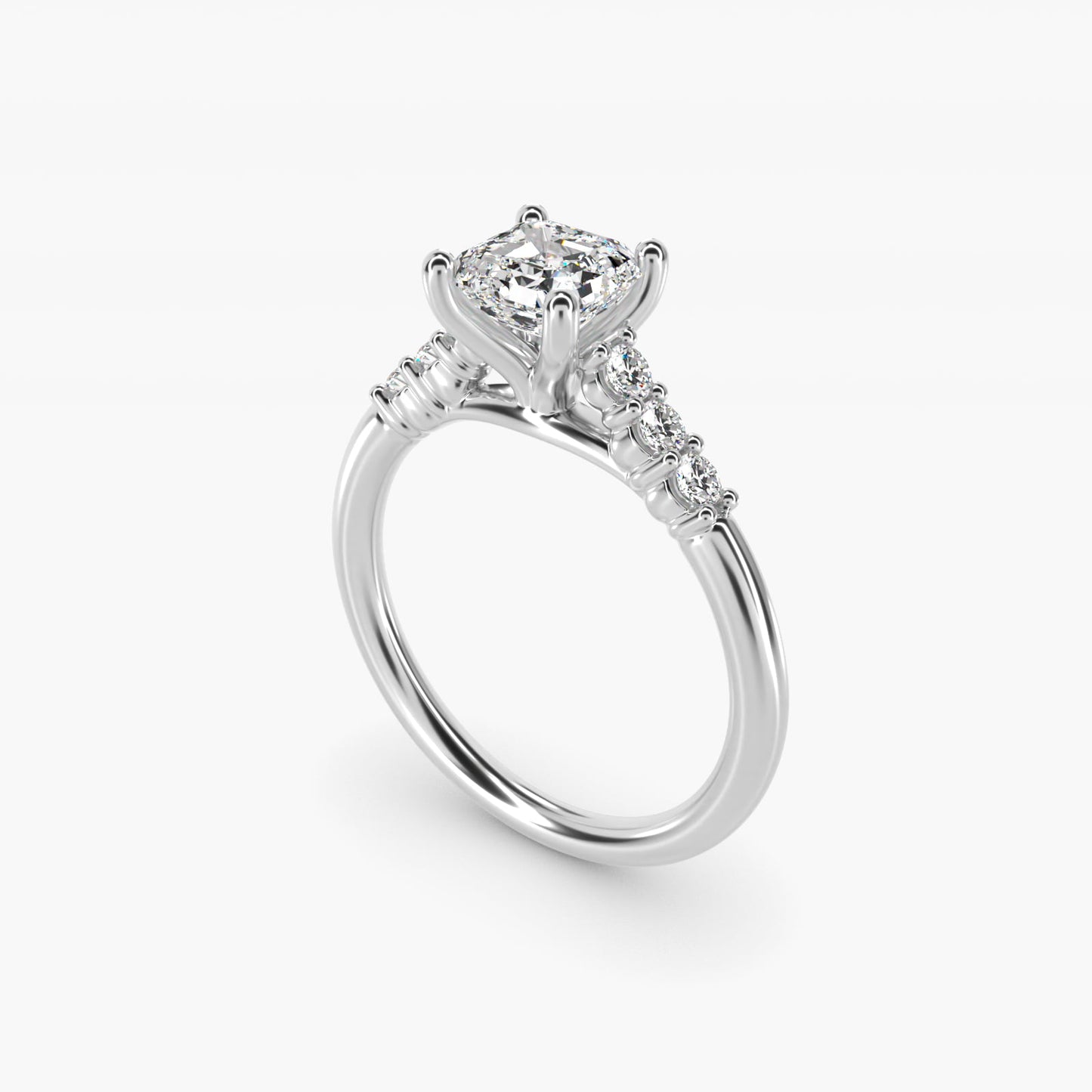 Classic Shared Prong Cathedral Diamond Engagement Ring in 14k White Gold - Asscher Center