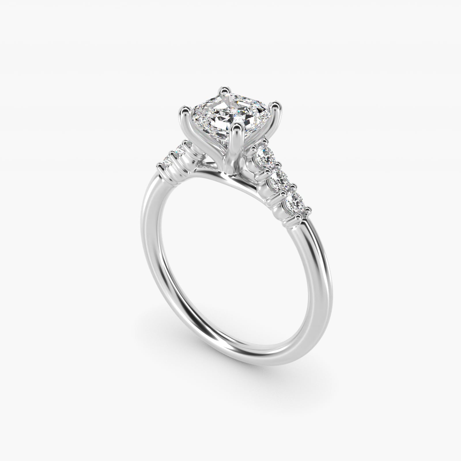 Classic Shared Prong Cathedral Diamond Engagement Ring in 14k White Gold - Asscher Center
