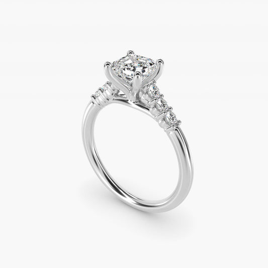 Classic Shared Prong Cathedral Diamond Engagement Ring in 14k White Gold - Asscher Center