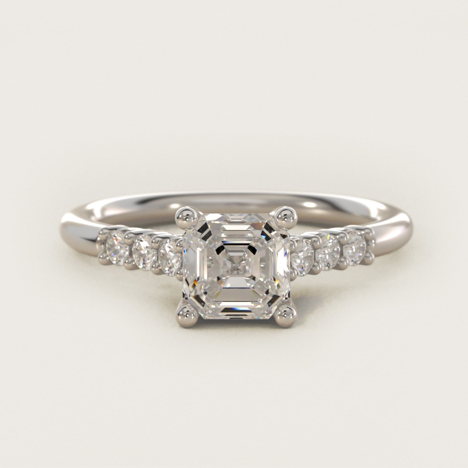 Classic Shared Prong Cathedral Diamond Engagement Ring in 14k White Gold - Asscher Center
