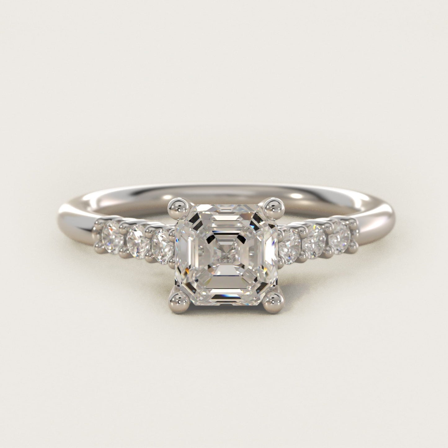 Classic Shared Prong Cathedral Diamond Engagement Ring in 18k White Gold - Asscher Center