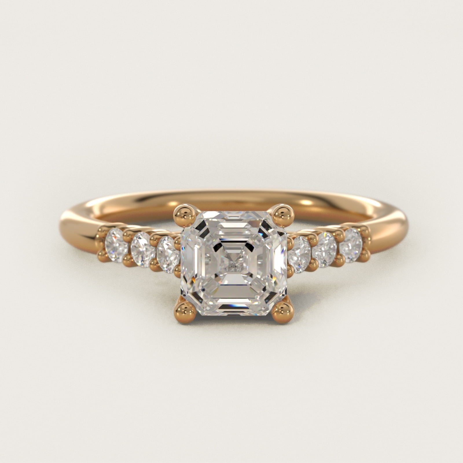 Classic Shared Prong Cathedral Diamond Engagement Ring in 14k Yellow Gold - Asscher Center