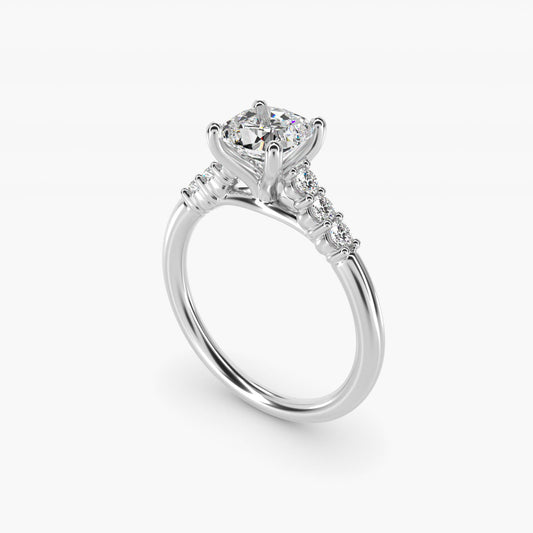 Classic Shared Prong Cathedral Diamond Engagement Ring in 14k White Gold - Cushion Center
