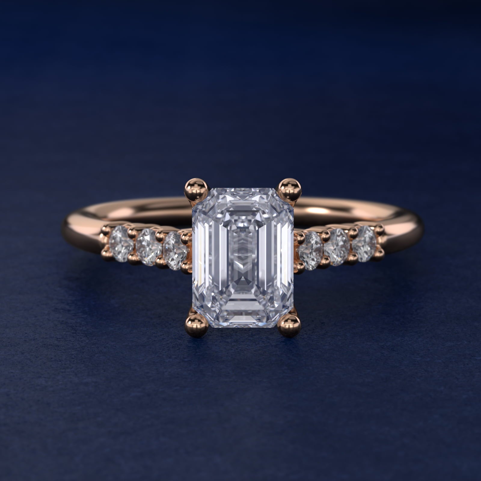 Classic Shared Prong Cathedral Diamond Engagement Ring in 14k Rose Gold - Emerald Center