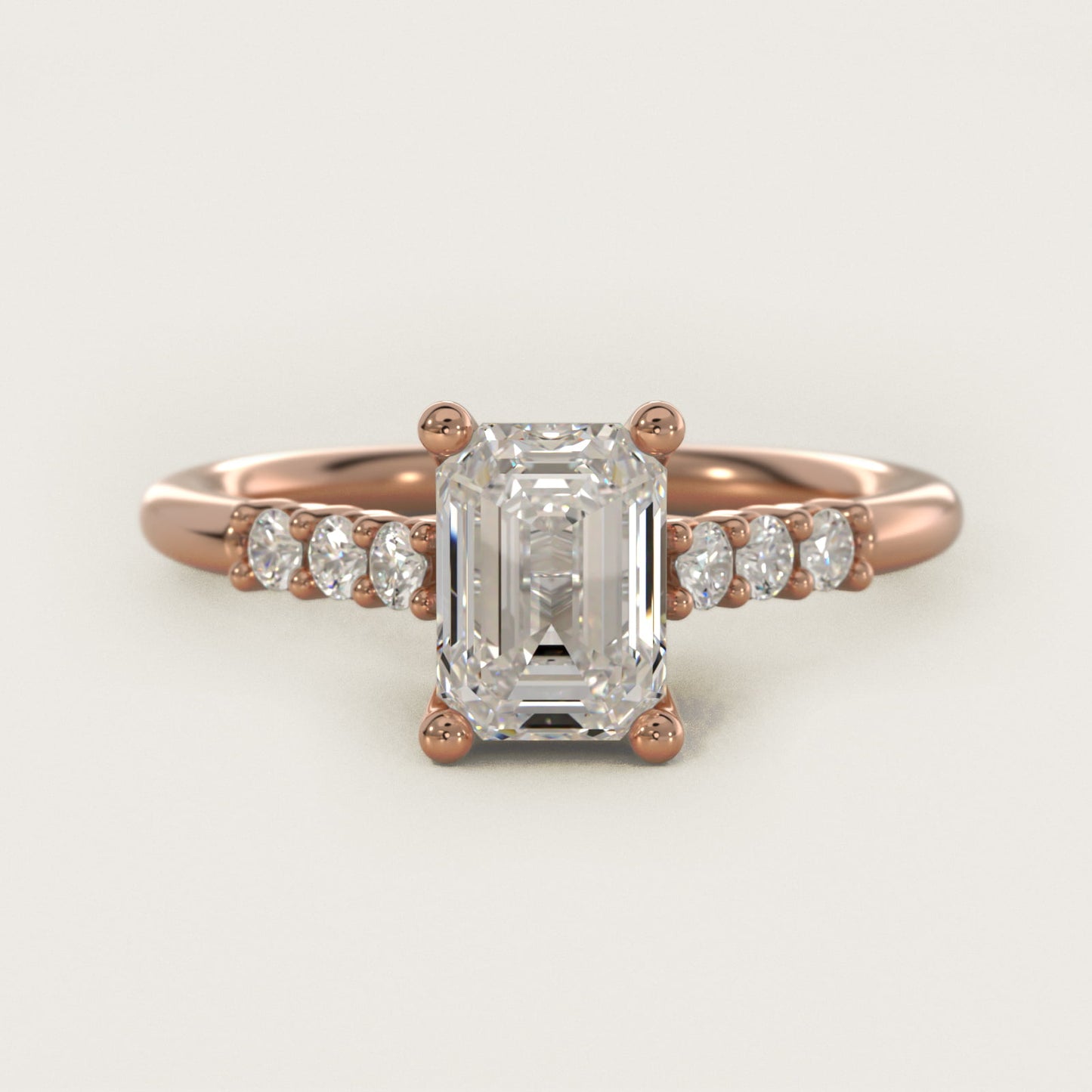 Classic Shared Prong Cathedral Diamond Engagement Ring in 14k Rose Gold - Emerald Center