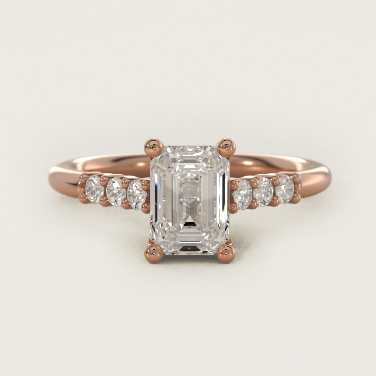 Classic Shared Prong Cathedral Diamond Engagement Ring in 18k Rose Gold - Emerald Center