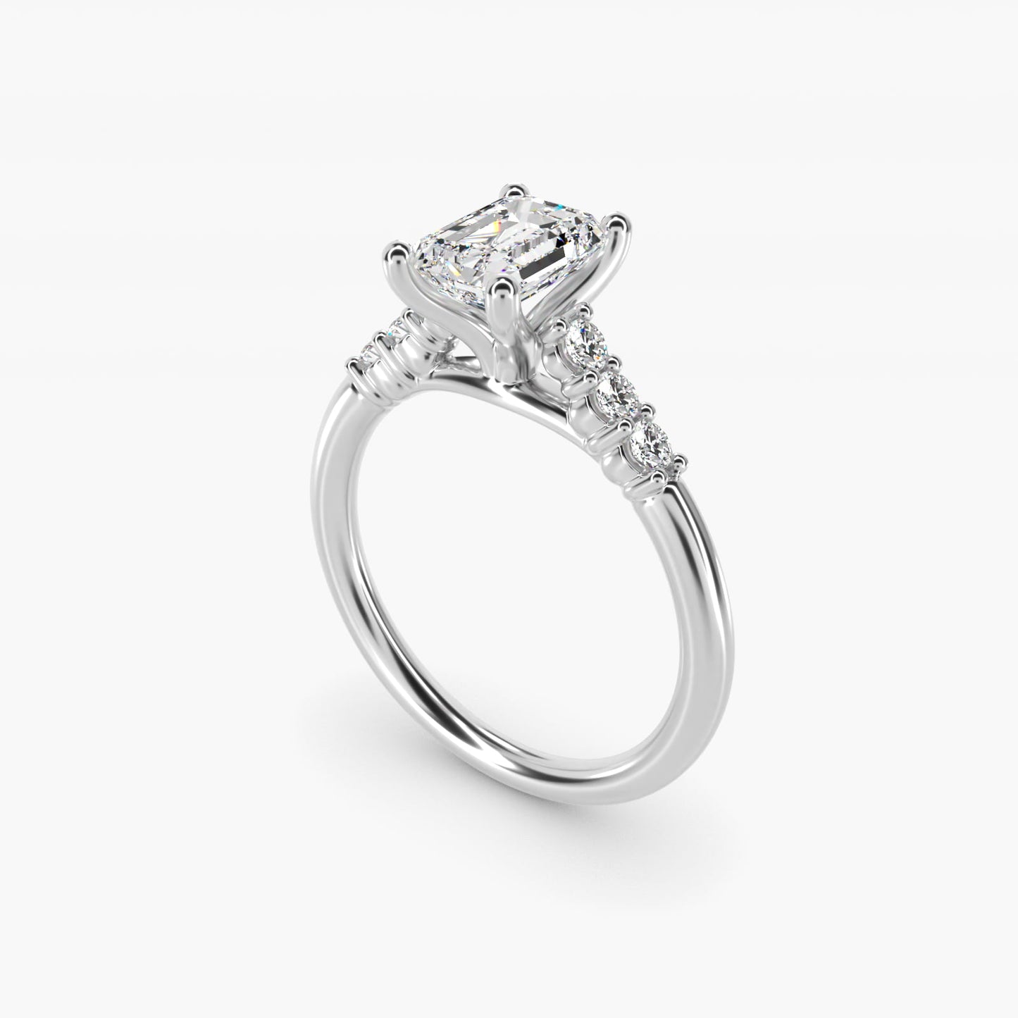 Classic Shared Prong Cathedral Diamond Engagement Ring in 14k White Gold - Emerald Center