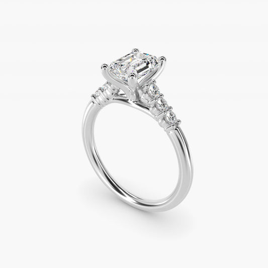 Classic Shared Prong Cathedral Diamond Engagement Ring in 14k White Gold - Emerald Center