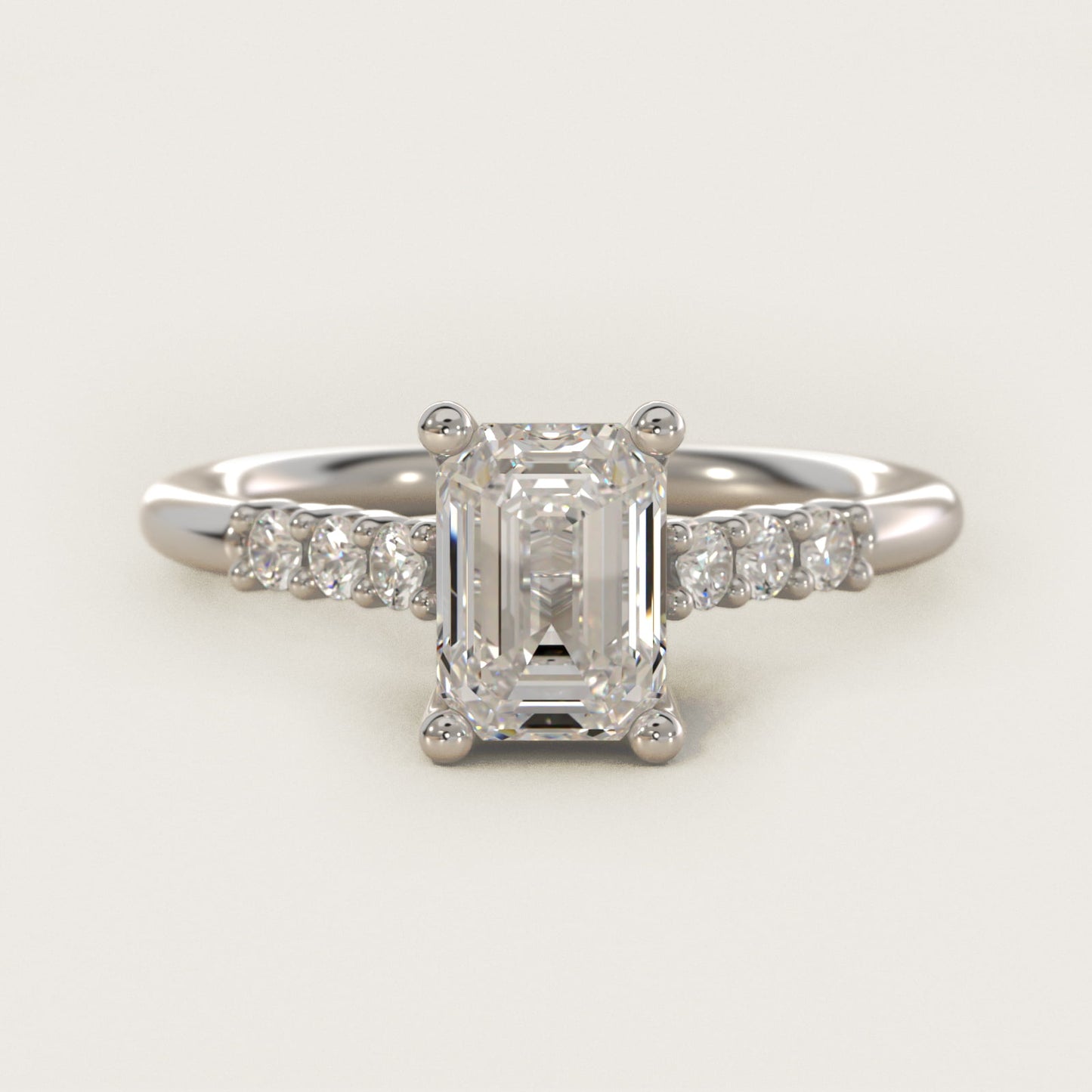 Classic Shared Prong Cathedral Diamond Engagement Ring in 14k White Gold - Emerald Center