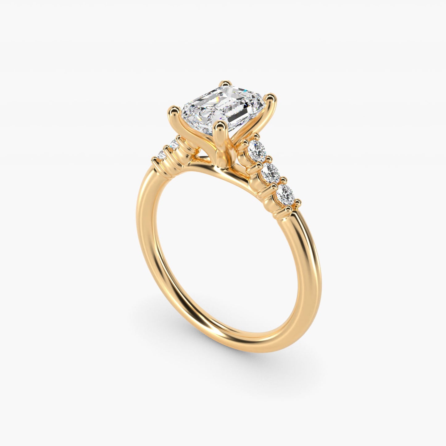 Classic Shared Prong Cathedral Diamond Engagement Ring in 14k Yellow Gold - Emerald Center