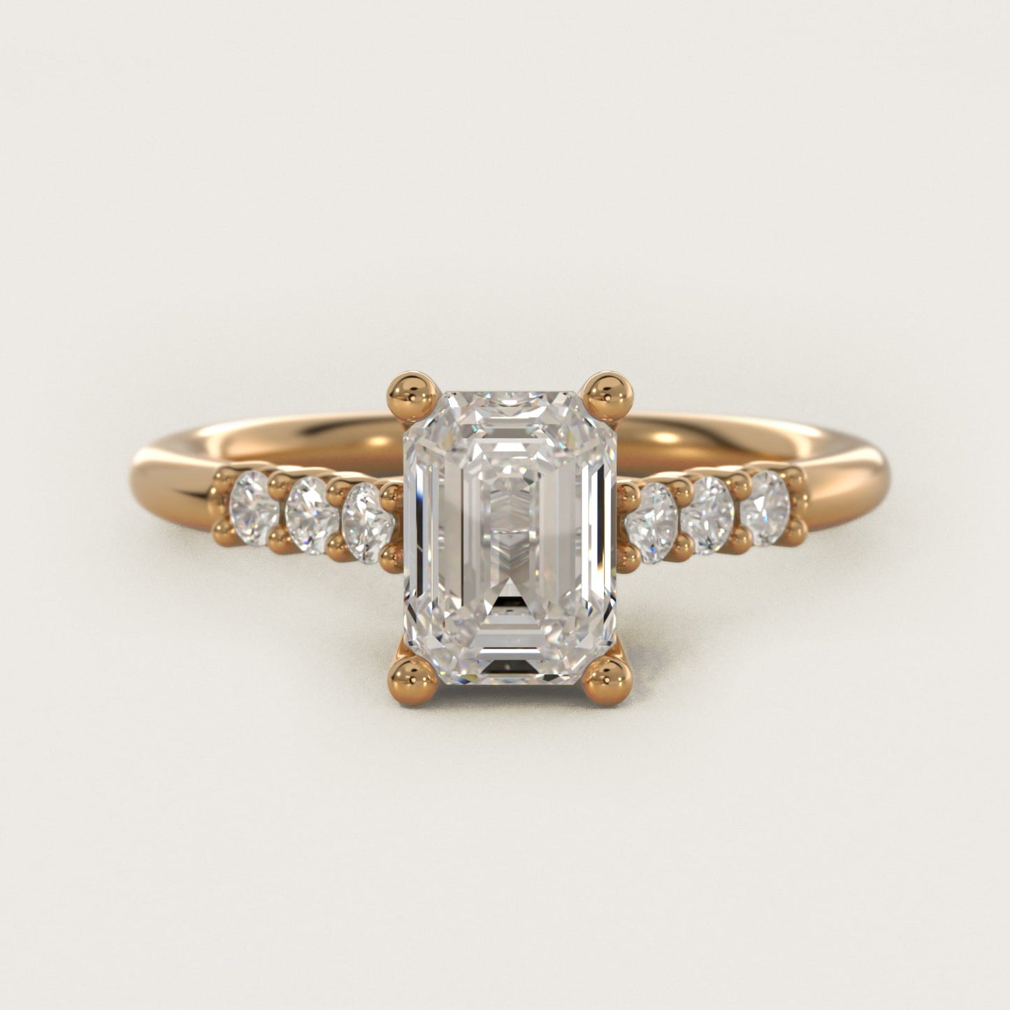 Classic Shared Prong Cathedral Diamond Engagement Ring in 14k Yellow Gold - Emerald Center