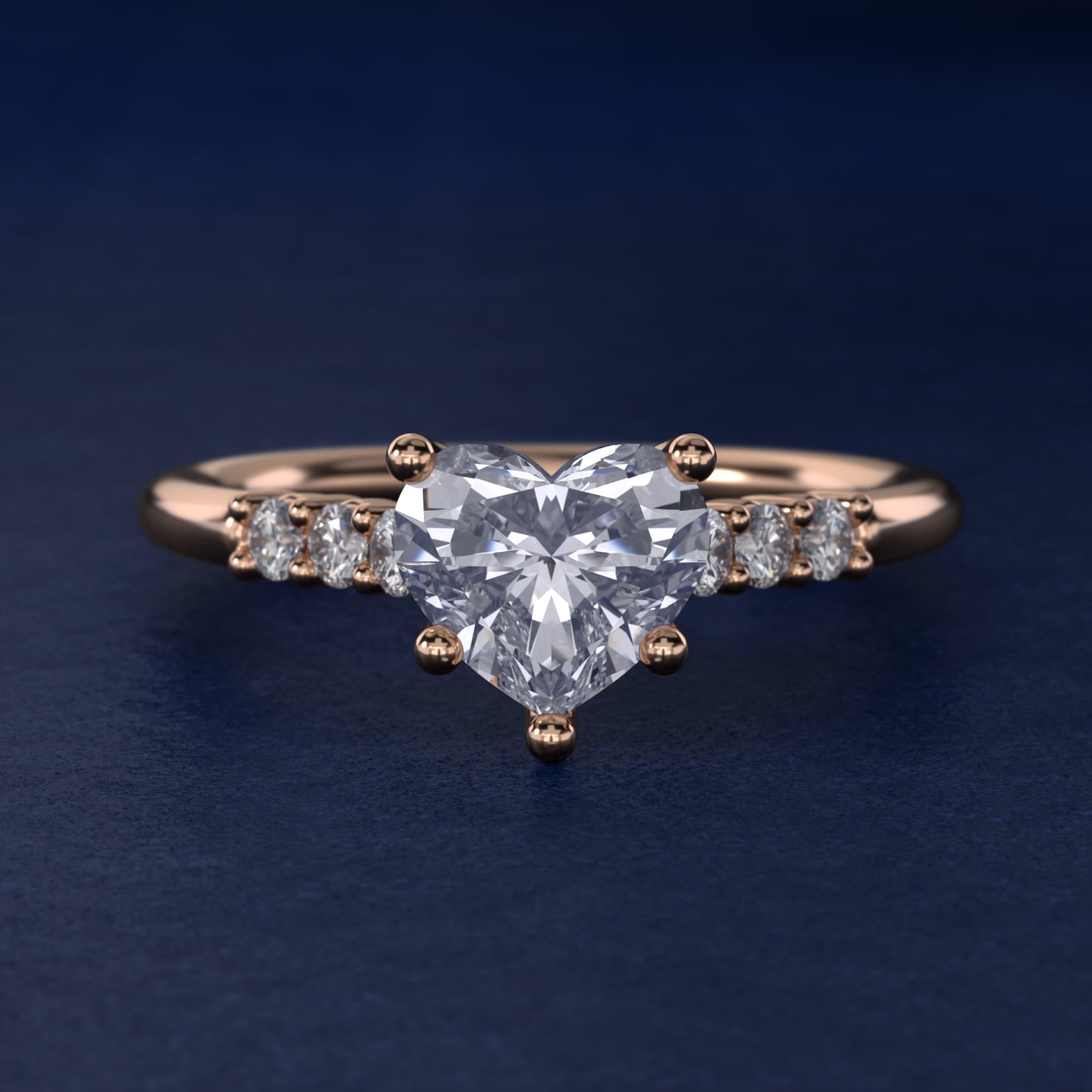 Classic Shared Prong Cathedral Diamond Engagement Ring in 14k Rose Gold - Heart Center