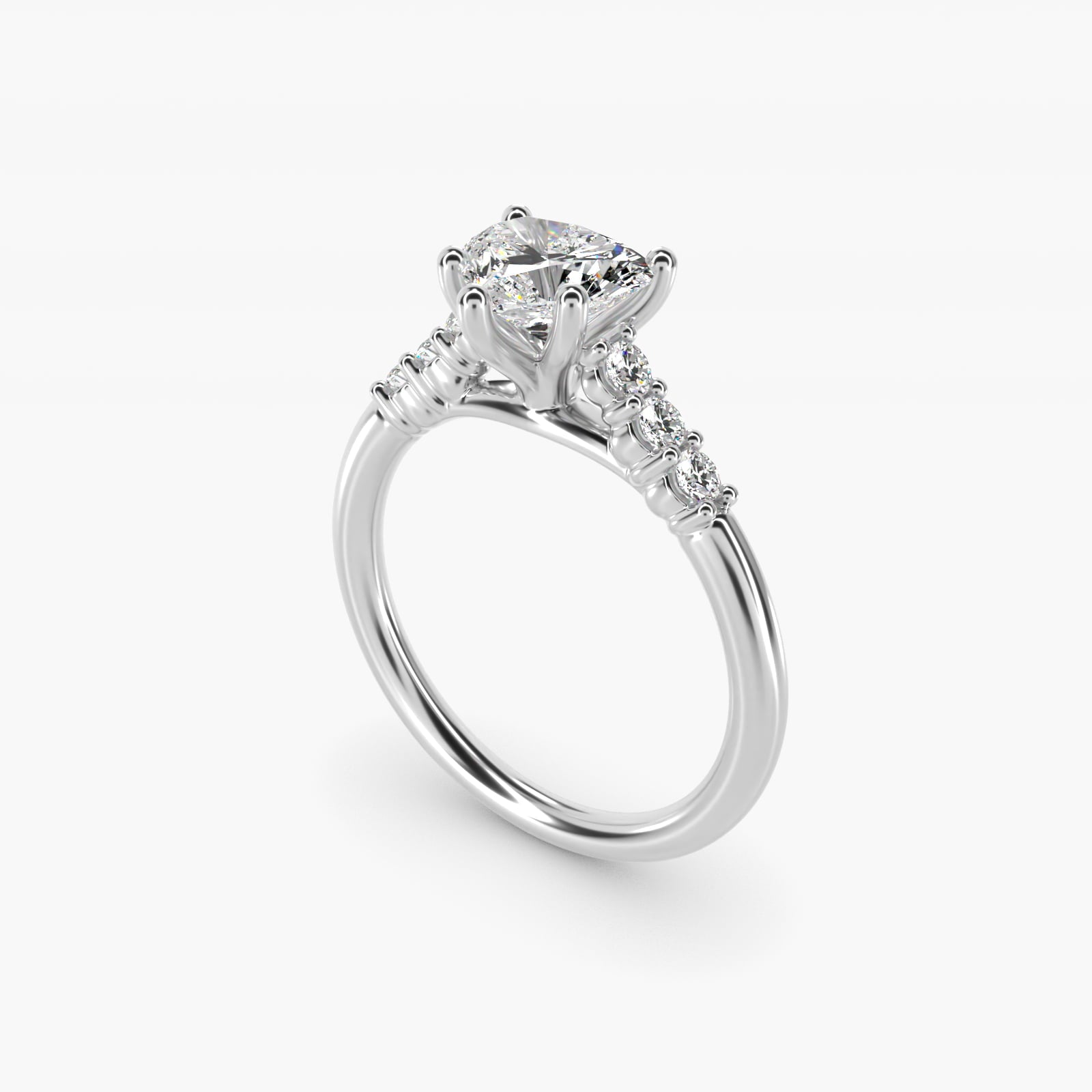 Classic Shared Prong Cathedral Diamond Engagement Ring in 14k White Gold - Heart Center