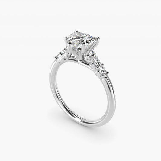 Classic Shared Prong Cathedral Diamond Engagement Ring in 14k White Gold - Heart Center