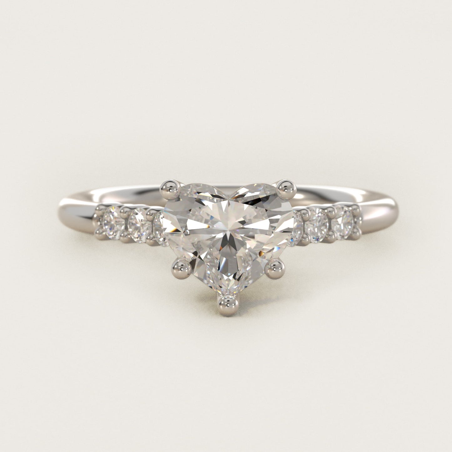 Classic Shared Prong Cathedral Diamond Engagement Ring in 14k White Gold - Heart Center